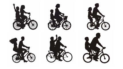 Obraz premium Silhouette set of family riding bicycle. Concept of family, picnic, bonding activity, world bicycle day