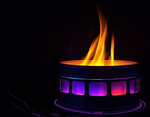 Burning film canister, vibrant flames