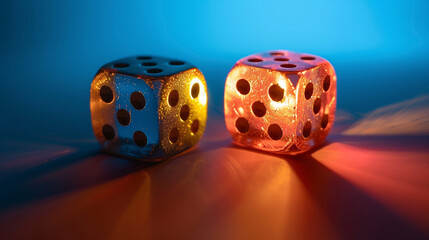 Reflections of Fortune: Two Dice Stand on a Watery Plane, Suggesting Games of Chance, the Dance Between Risk and Reward, and the Anticipation of What the Future Holds.