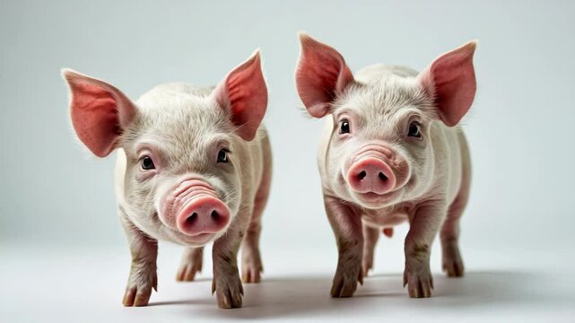 Pig positioned on a white surface