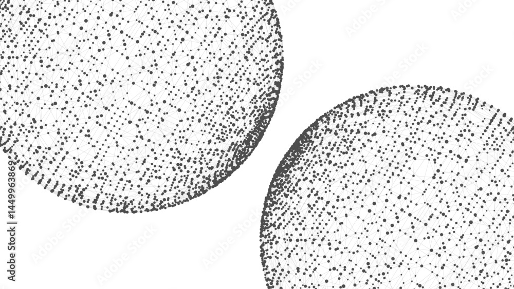 Poster Abstract two spheres. Dots connected by lines. Minimalist mesh. Abstract polygonal shape.