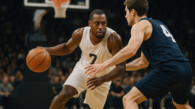 Intense basketball game action shot - Powered by Adobe