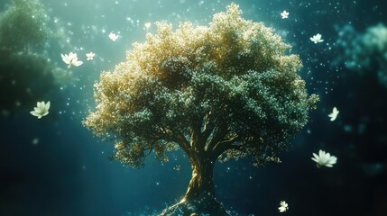 Fototapeta premium Majestic tree in ethereal underwater realm