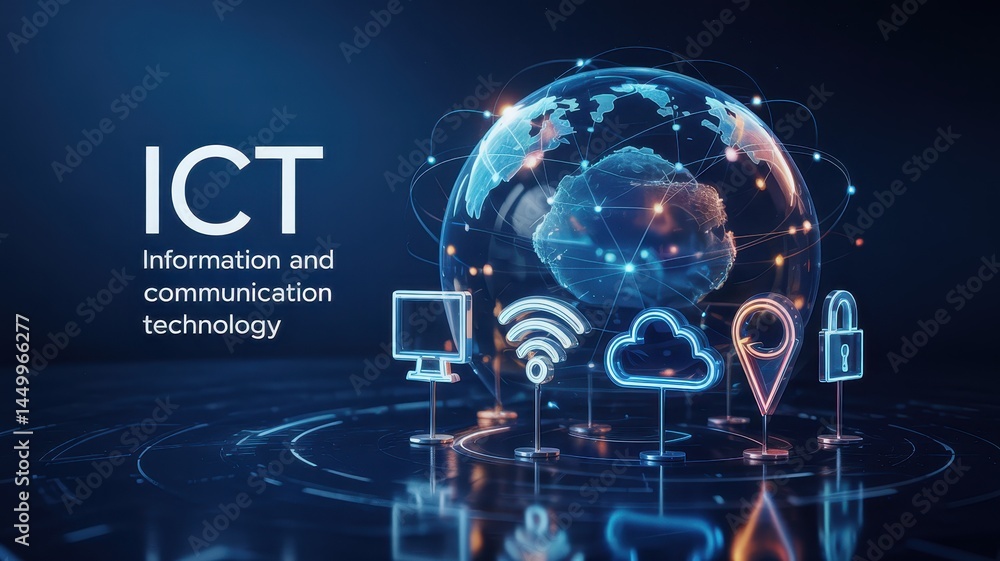 Poster global interconnectedness through information and communication technology.