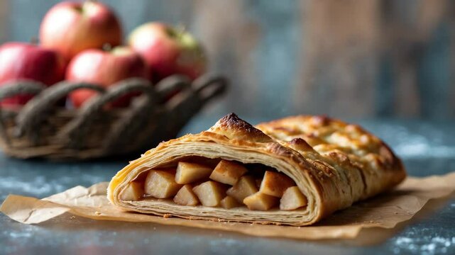 slice of apple strudel on the table