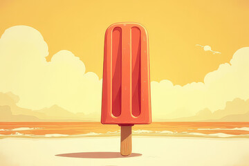 Vintage 1970s Beach Scene Popsicle Illustration: Retro Travel Poster Style
