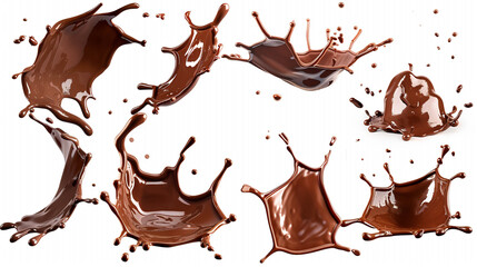 A Symphony of Chocolate Motion: A Collage of Dynamic Chocolate Splashes Frozen in Time, Showcasing the Liquid's Richness and the Artistry of a Delicious Collision.