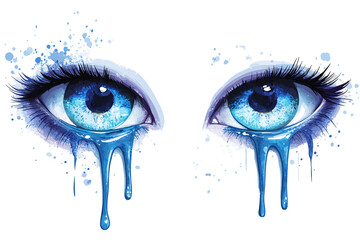 a pair of blue eyes with dripping blue paint