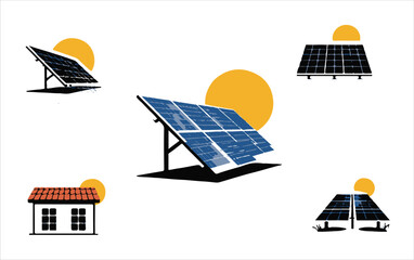 Solar Panels Set, Renewable Energy Solution, Green Energy Illustration
