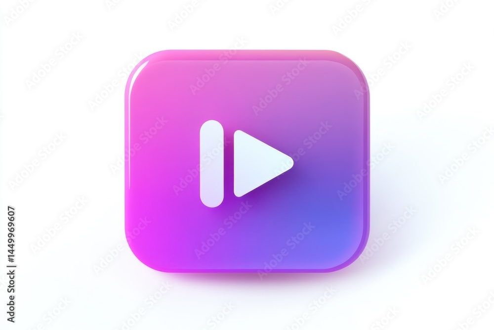 Poster a minimalist video player icon with a sleek and simple design on a white background.