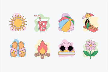 Summer Solstice Vector Sticker Pack – Flat Icons That Can Be Animated for Explainer Videos