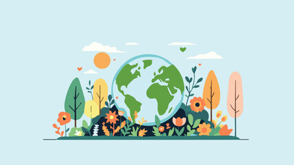 earth with flowers and leaves