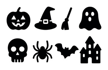 Halloween solid icon set – spooky, creepy, and festive symbols for seasonal designs