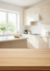 Fototapeta premium Modern kitchen empty wooden table window mockup sink in a hotel interior design