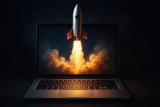 Rocket launching from laptop.
