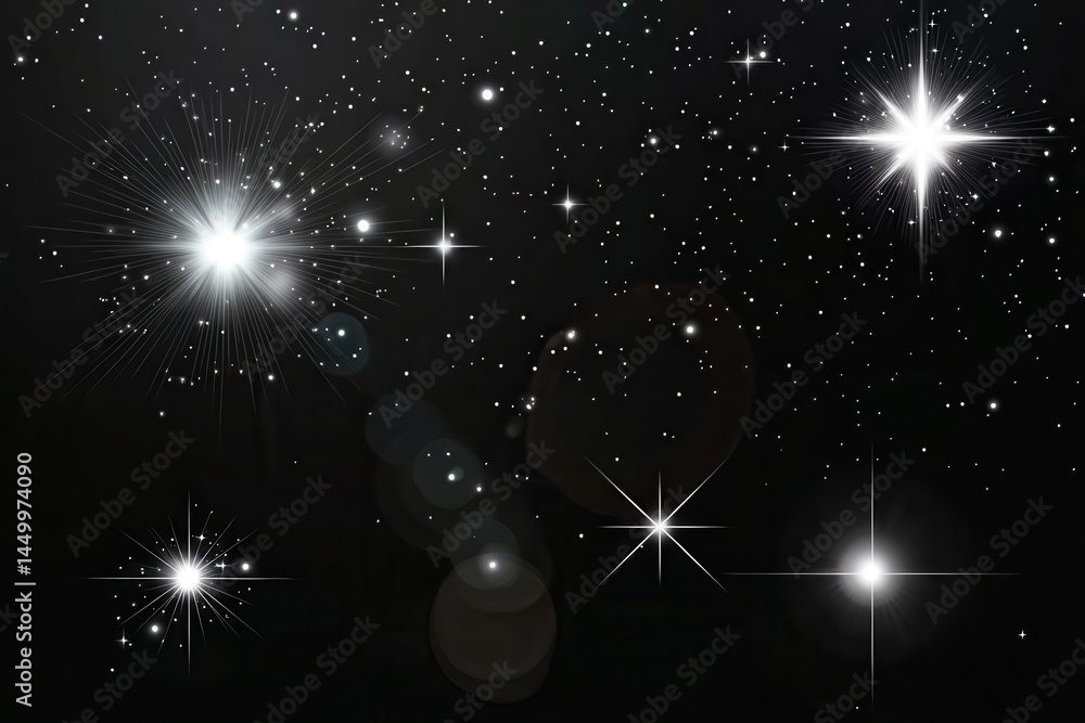 Poster an abstract glowing light effect with stars, creating a mystical and enchanting atmosphere.
