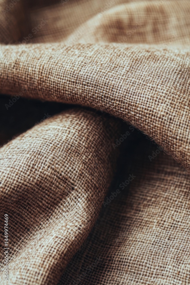 Poster close-up of textured natural fabric with soft brown hues and subtle weave patterns captured in natur