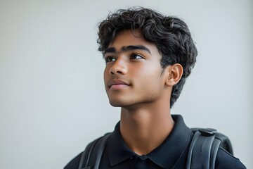 Obraz premium Indian student with laptop showing confidence, digital learning, and modern education in culturally rich setting 