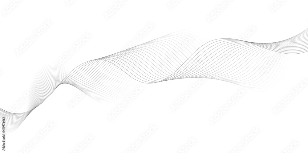 Poster Abstract grey, white smooth element swoosh speed wave modern stream background. Wave with lines created using blend tool. Abstract frequency sound wave lines and twisted curve lines background.	