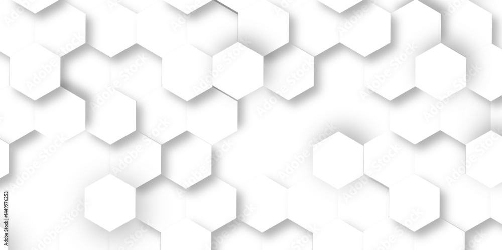 Poster Abstract hexagon background. Futuristic abstract honeycomb mosaic white technology background. Surface polygon pattern with glowing hexagon paper texture and futuristic business. graphic concept.