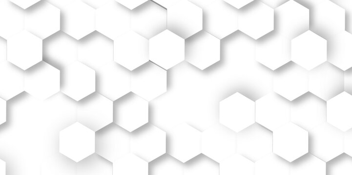 Abstract hexagon background. Futuristic abstract honeycomb mosaic white technology background. Surface polygon pattern with glowing hexagon paper texture and futuristic business. graphic concept.