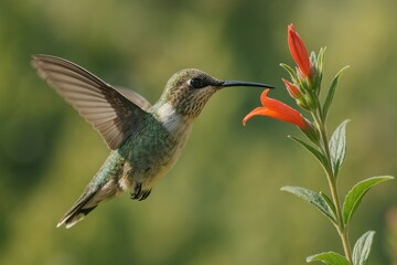 Fototapeta premium Hummingbird hovering near flower