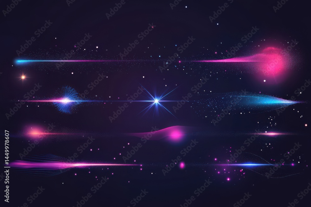 Poster an abstract glowing light effect with stars against a dark background, as identified by yolo object 