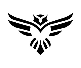 Obraz premium Stylized Black Owl Emblem with Spread Wings Representing Freedom and Strength in Graphic Design Vector Illustration
