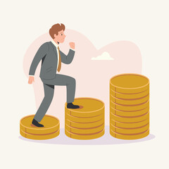 businessman up the stairs of gold coin illustration