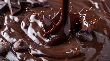 
A Cascade of Chocolate Delight: Rich, Dark Chocolate Frozen Mid-Splash, Creating a Visually Stunning and Mouthwatering Display of Decadence.