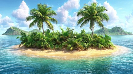 Obraz premium Tropical island oasis, palms, sand, clear turquoise sea