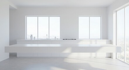 Modern kitchen empty wooden table window mockup sink in a hotel interior design