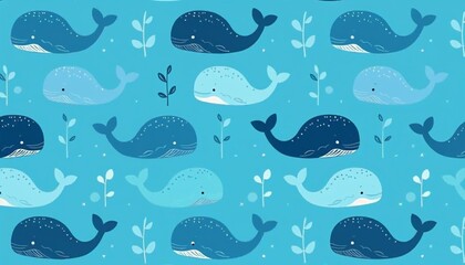 Obraz premium Whales swimming playfully against a vibrant blue background 