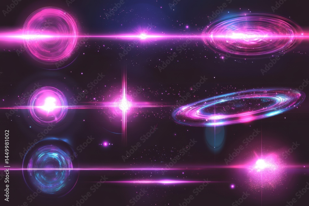 Poster an abstract glowing light effect set with stars against a dark background, creating a mesmerizing an