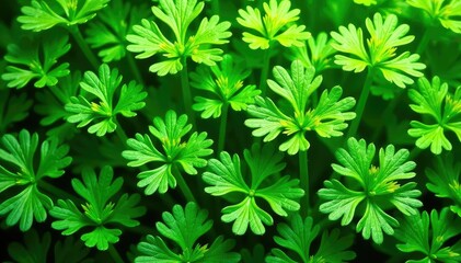Intricate parsley sprigs forming a repeating design , photo, foliage, leaves