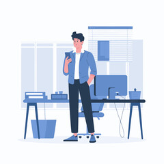 businessman use smart phones for work flat illustration