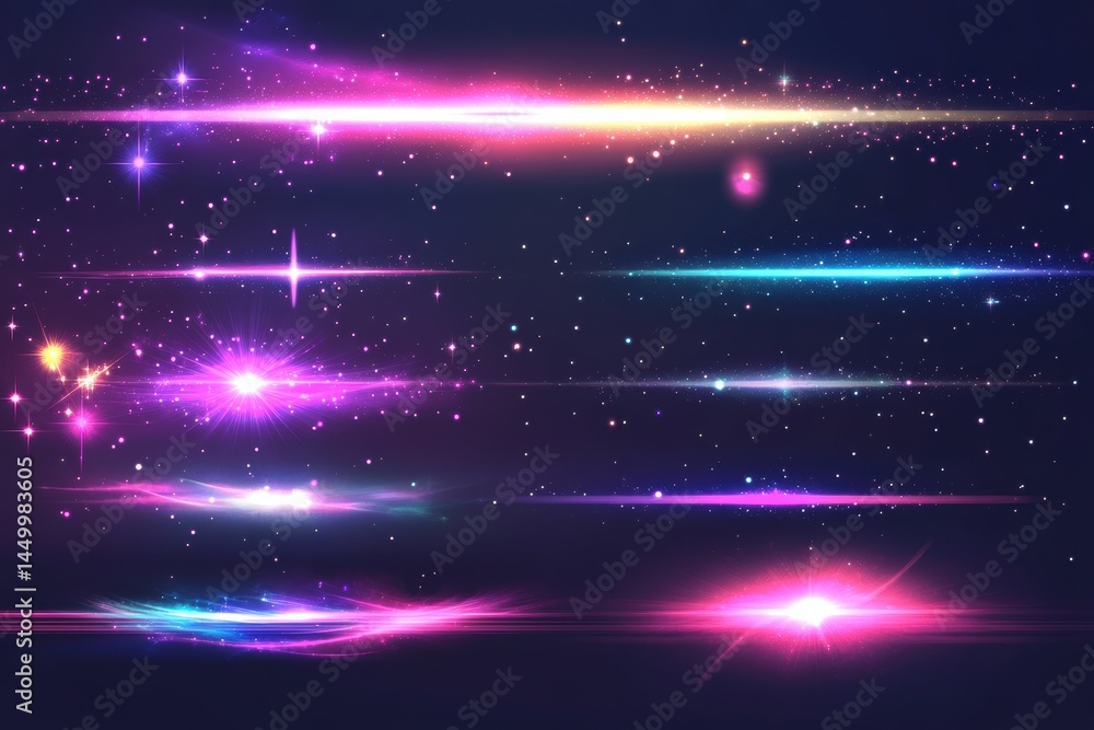 Poster abstract glowing light effects with stars and lens elements in a mesmerizing visual composition.