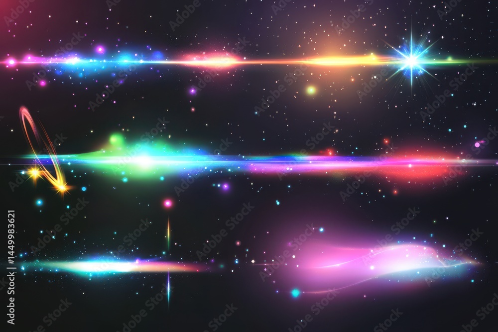Poster abstract glowing light effects with stars creating a dreamy and mystical atmosphere in the image.