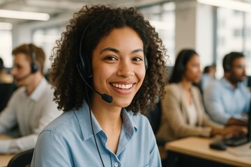 Smiling customer service representative headset