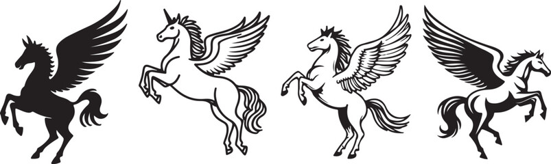 Obraz premium Flying Horse Outline with Wings