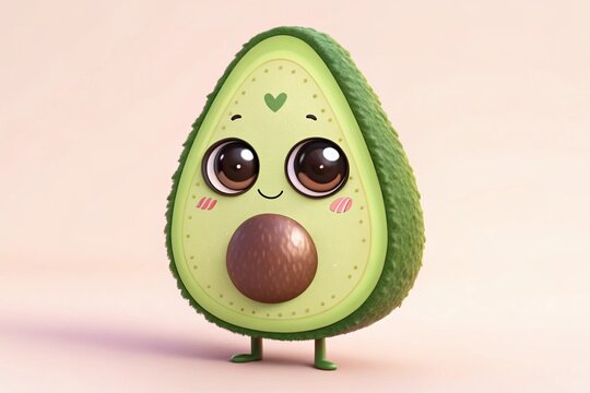 Cute kawaii avocate cartoon, 3d rendering - generatedby ai