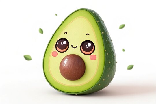 Cute kawaii avocate cartoon, 3d rendering - generatedby ai