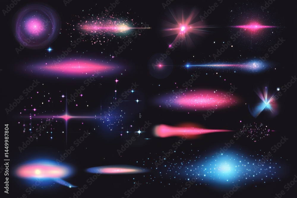 Poster abstract glowing light effects with stars in a dark background. the main focus is on radiant light p