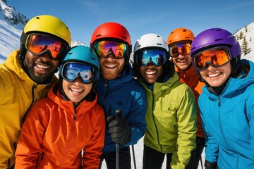 Group skiing adventure smiles