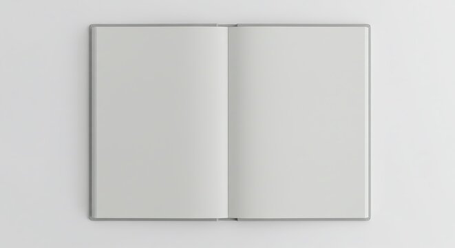 Blank Notebook Mockup: Open Book, Grey Cover, White Pages, Ready for Your Design