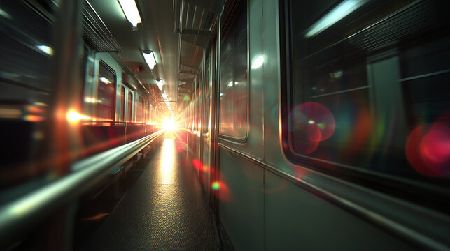 Dramatic Sunlight Flare Inside Empty Subway Train
