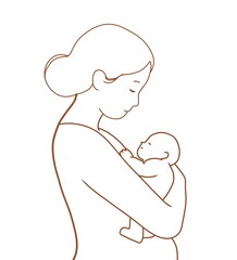 mother and baby line art ilustration