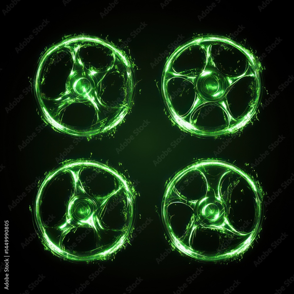 Poster vibrant green abstract light effects with circular patterns for unique background design