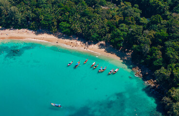 longtail boat in turquoise clear water paradise tropical banana beach Phuket Thailand. Amazing...