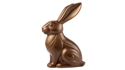A regal bronze chocolate Easter bunny, a symbol of springtime hope and celebration, sits proudly against a clean white background.
